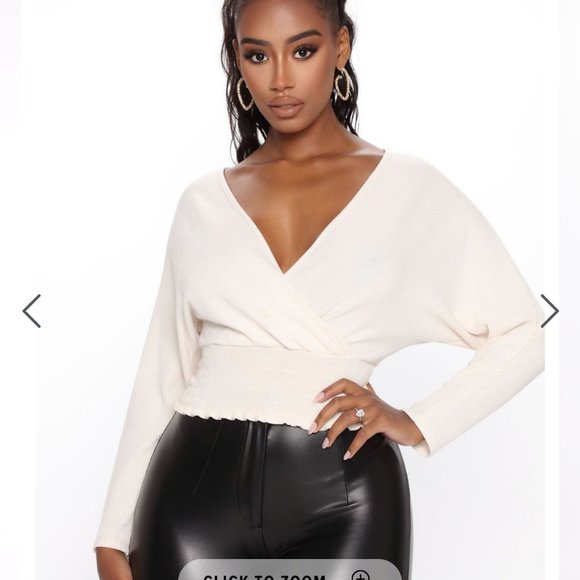 Fashion Nova Tops - NWT FASHION NOVA Ivory V Close Wrap Smock Crop Top